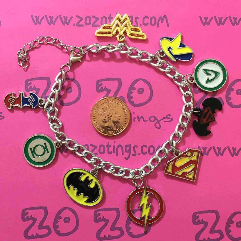 Zozo Tings Handmade Retro Superhero Logos Charm Bracelet