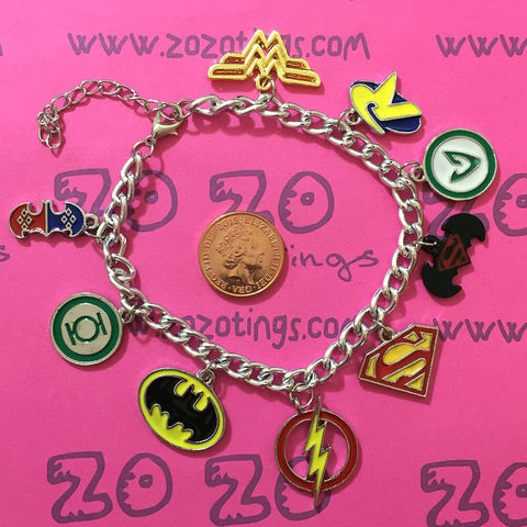 Zozo Tings Handmade Retro Superhero Logos Charm Bracelet