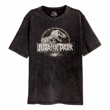 Load image into Gallery viewer, Jurassic Park Scratched Logo Acid Wash Crew Neck T-Shirt.