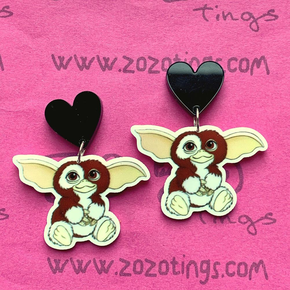 Zozo Tings Cute Mogwai Heart Drop Earrings