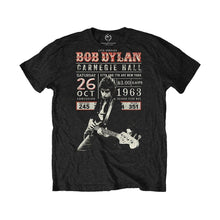 Load image into Gallery viewer, Men&#39;s Bob Dylan Carnegie Hall 1963 Poster Black Eco T-Shirt.