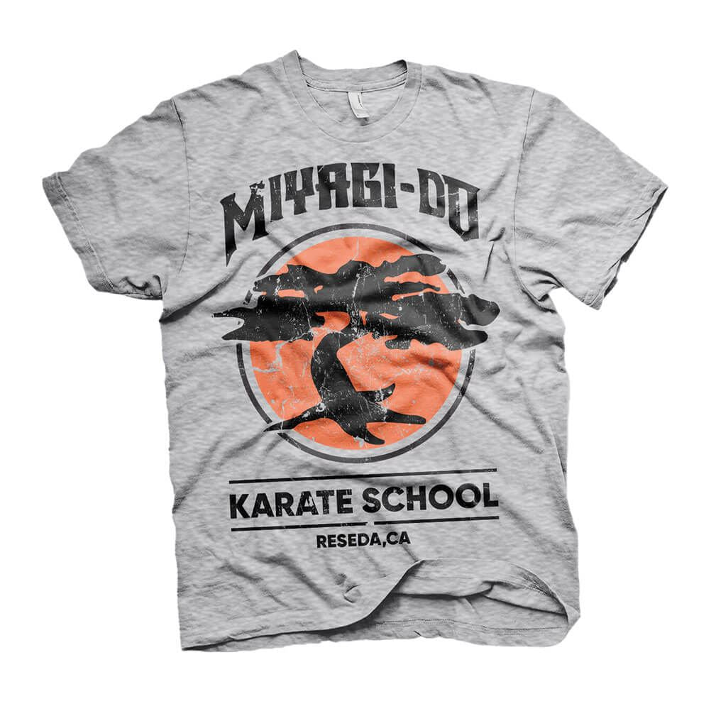 Cobra Kai Miyagi Karate School Distressed Logo Grey Crew Neck T-Shirt.
