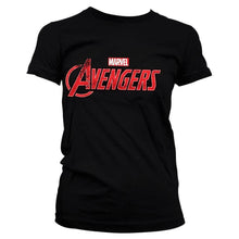 Load image into Gallery viewer, Women&#39;s Marvel Avengers Distressed Logo Black Fitted T-Shirt.