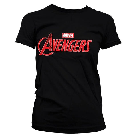 Women's Marvel Avengers Distressed Logo Black Fitted T-Shirt.