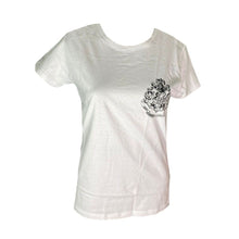 Load image into Gallery viewer, Women&#39;s Harry Potter Hogwarts Crest White Fitted T-Shirt.