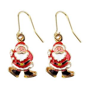 Santa Claus Gold Plated Drop Earrings with Crystals.