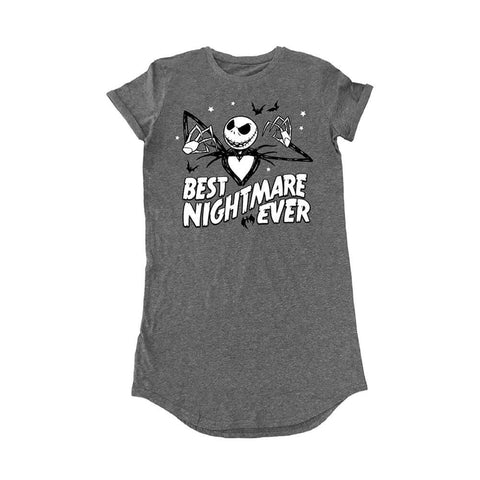 Women's The Nightmare Before Christmas 'Best Nightmare Ever' Grey T-Shirt Dress.