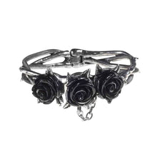 Load image into Gallery viewer, Alchemy Gothic Wild Black Rose Pewter Bracelet.