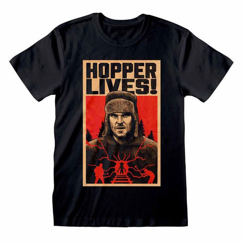 Unisex Stranger Things Hopper Lives Black Crew Neck T-Shirt