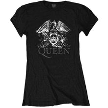 Load image into Gallery viewer, Women&#39;s Queen Crest Logo Diamante Black T-Shirt.