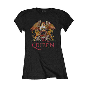 Women's Queen Classic Crest Black Fitted T-Shirt.