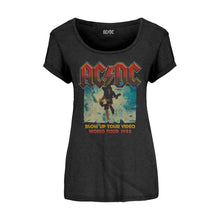 Load image into Gallery viewer, Women&#39;s AC/DC Blow Up Your Video Black Fitted T-Shirt.