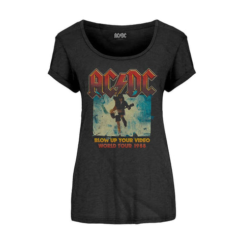 Women's AC/DC Blow Up Your Video Black Fitted T-Shirt.