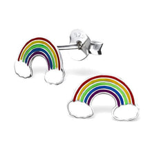 Load image into Gallery viewer, Rainbow and Clouds Sterling Silver Stud Earrings.
