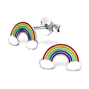 Rainbow and Clouds Sterling Silver Stud Earrings.