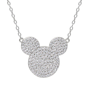 Mickey Mouse Head Sterling Silver Pendant Necklace.