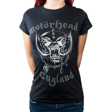 Load image into Gallery viewer, Model Wearing the Motorhead England Logo Diamante T-Shirt