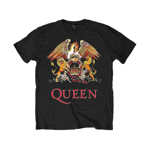 Men's Queen Classic Crest Black Crew Neck T-Shirt.