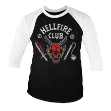 Load image into Gallery viewer, Stranger Things Hellfire Club 3/4 Sleeve Black Baseball T-Shirt.