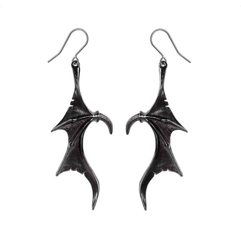 One pair of Alchemy Gothic Wings of Midnight Drop Earrings
