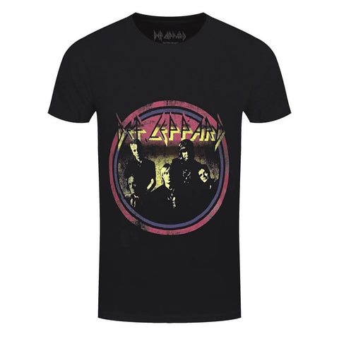 Men's Def Leppard Vintage Circle Black Crew Neck T-Shirt.