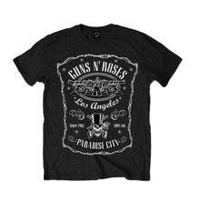 Load image into Gallery viewer, Men&#39;s Guns N&#39; Roses Paradise City Label Black Crew Neck T-Shirt.