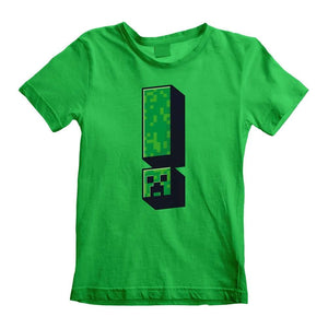 Children's Minecraft Creeper Exclamation Green Crew Neck T-Shirt.