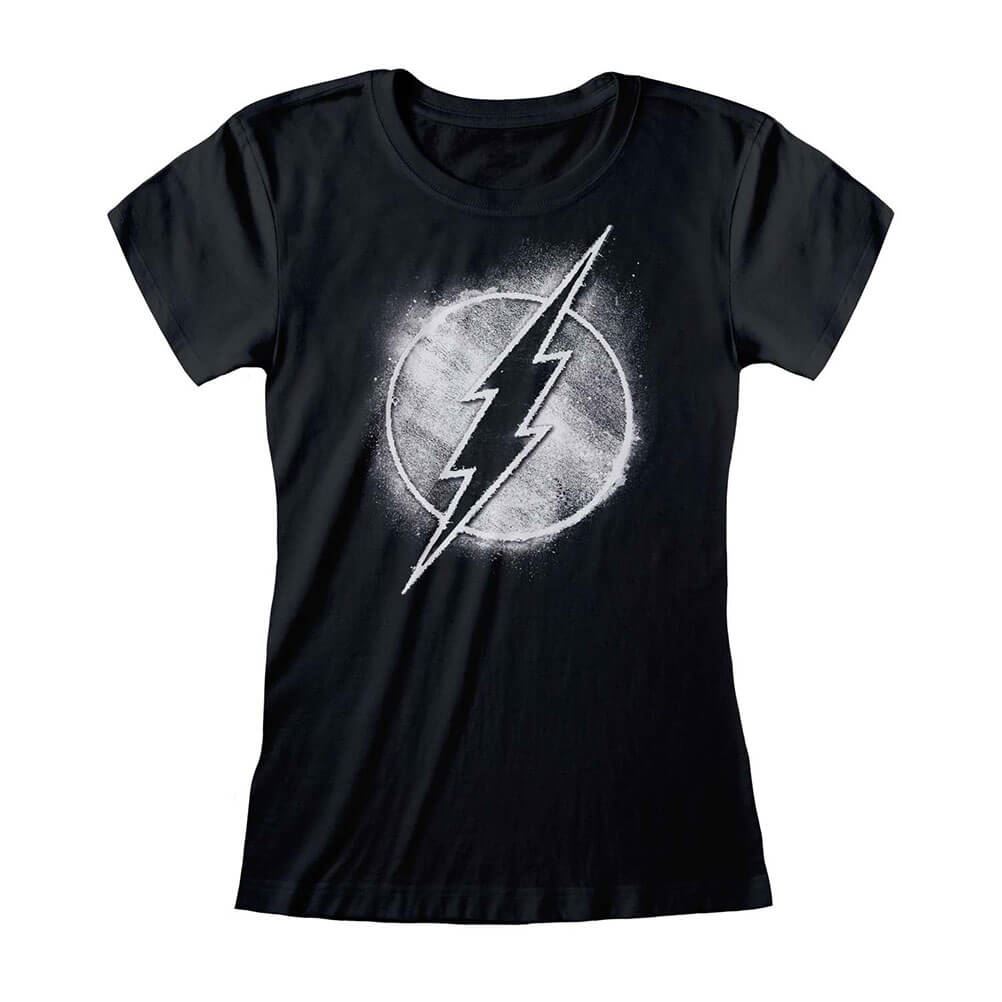 Women's The Flash Distressed Mono Logo Black Fitted T-Shirt