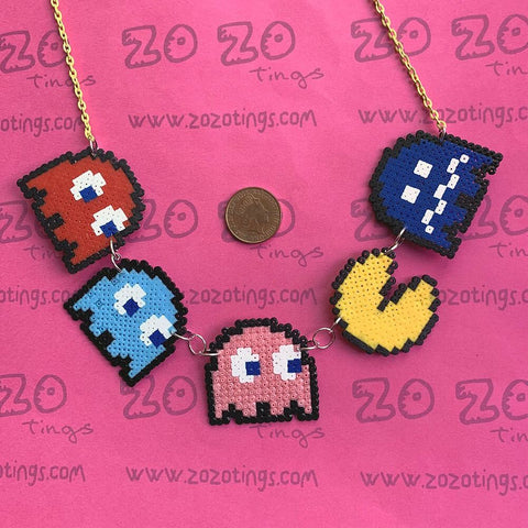 Zozo Tings Retro Gaming Characters Hama Bead Pixel Necklace