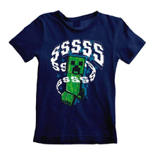 Load image into Gallery viewer, Children&#39;s Minecraft Creepers Navy Crew Neck T-Shirt.