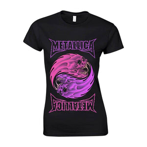 Women's Metallica Colourful Yin Yang Black Fitted T-Shirt.
