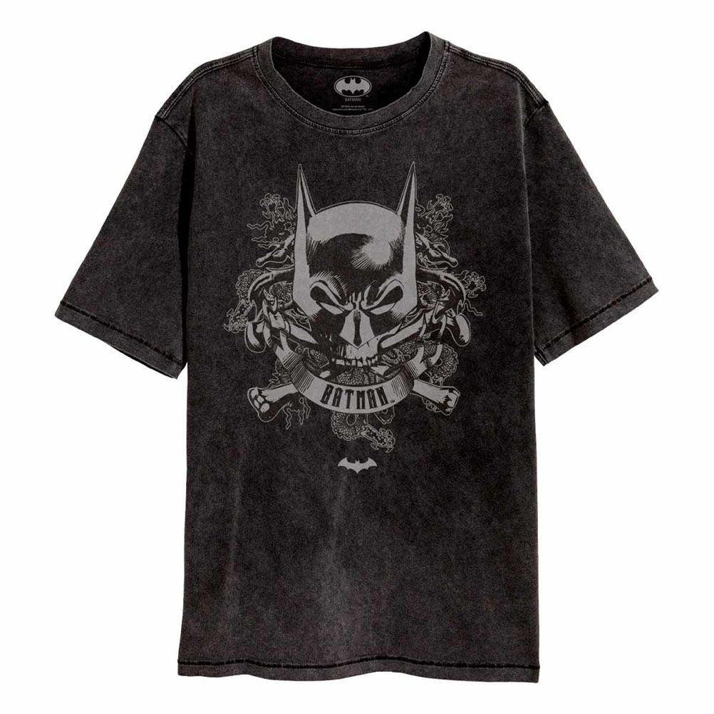 DC Comics Batman Skull Acid Wash Crew Neck T-Shirt.