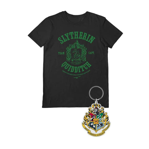Harry Potter Slytherin Quidditch T-Shirt and Keyring Gift Set.
