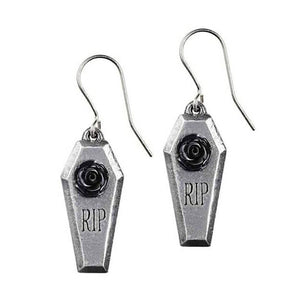 Alchemy Gothic RIP Rose Pewter Drop Earrings.