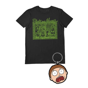 Rick and Morty 3D Wireframe Family T-Shirt and Keyring Gift Set.
