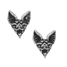 Load image into Gallery viewer, Alchemy Gothic Cauchemar Bat Head Pewter Ear Studs.