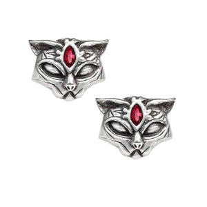 Alchemy Gothic Sacred Cat Pewter Stud Earrings.