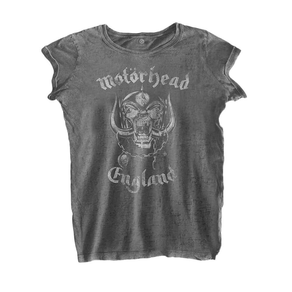 Women's Motorhead England Charcoal Burnout T-Shirt.