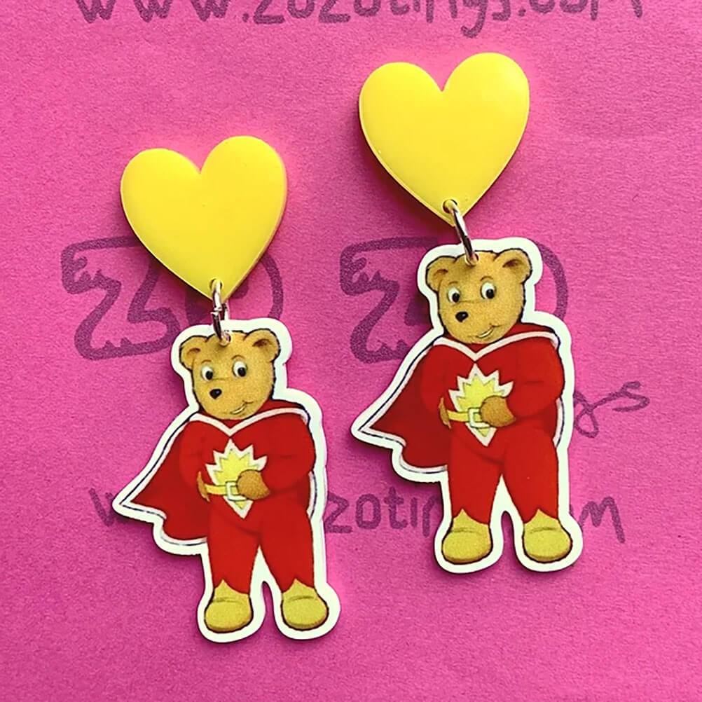 Zozo Tings Retro Cartoon Superted Heart Drop Earrings