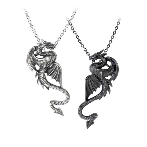 Alchemy Gothic Draconic Tryst Double Pendant Necklace.
