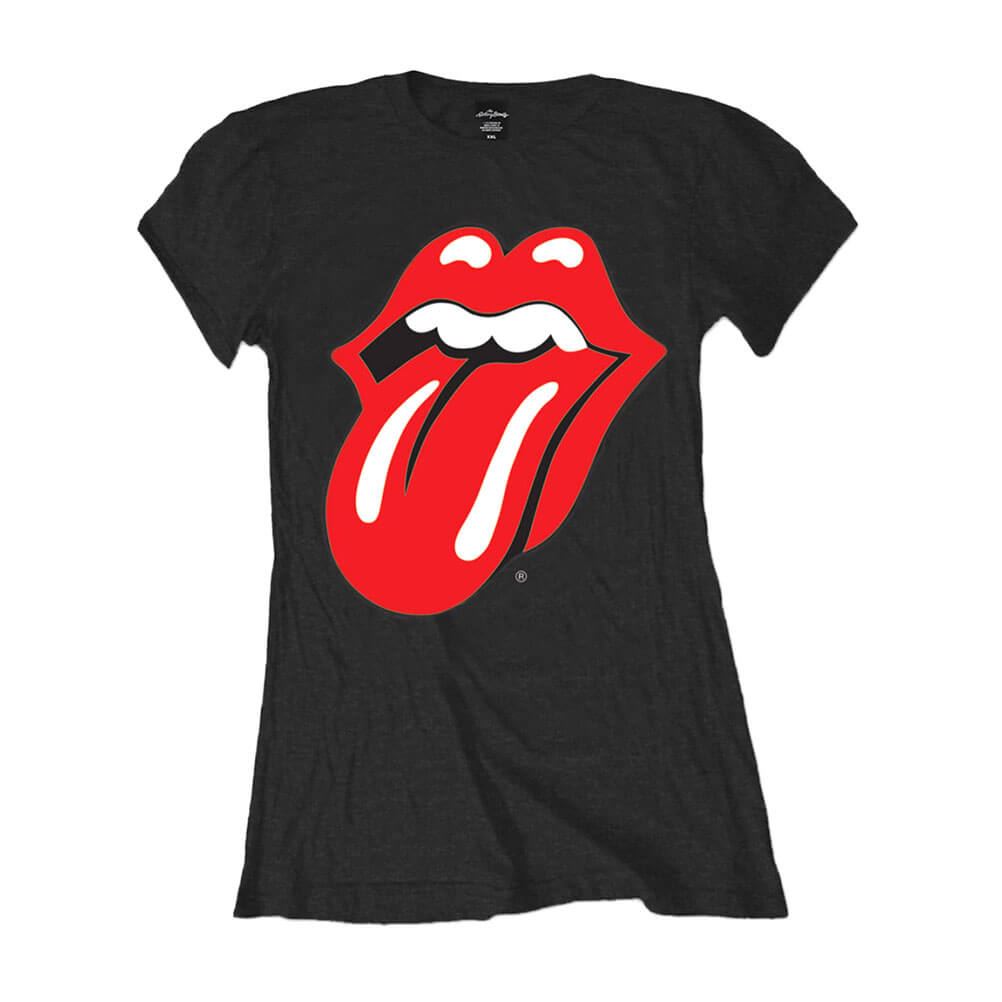 Women's The Rolling Stones Classic Tongue Logo Black T-Shirt.
