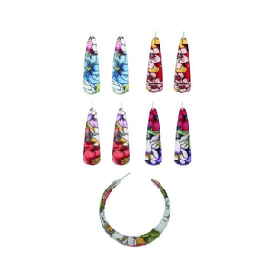 Acrylic and Tin Alloy Retro Floral Design Hoop Earrings.