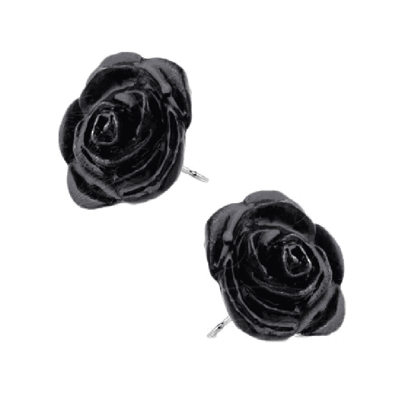 Alchemy Gothic Black Rose Pewter Stud Earrings.