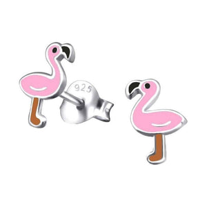 Children's Sterling Silver Flamingo Stud Earrings.