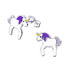 Load image into Gallery viewer, Children&#39;s Sterling Silver Unicorn Stud Earrings.