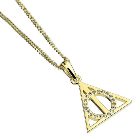 Deathly Hallows Gold Plated Sterling Silver Necklace with Crystals.
