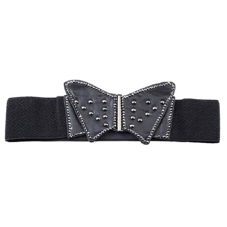 Elasticated Black Butterfly Fashion Belt with Crystal Detail.