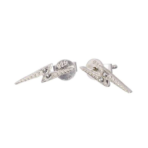 Harry Potter Sterling Silver Lightning Bolt Stud Earrings with Crystals.