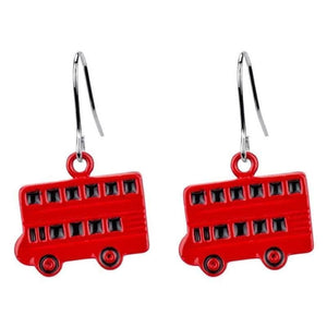 London Double Decker Bus Red Enamel Drop Earrings.