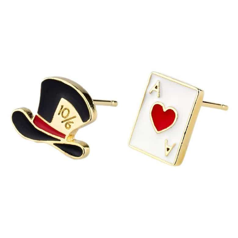 Magician Hat and Playing Card Stud Earrings.